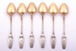 set of 6 coffee spoons, silver, 84 ПТ standard, 57.9 g, gilding, 9.5 cm, 1896-1907...
