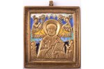 icon, Saint Nicholas the Wonderworker, copper alloy, 6-color enamel, by Rodion Khrustalev, Russia, t...