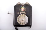 telefons, ar Latvijas ģerboni, metāls, Latvija, 20 gs. 20-30tie gadi, 19.5 x 15 x 7.5 cm...