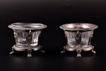 pair of saltcellars, silver, 950 standard, silver weight 149.50, Ø 7.7 cm, France, glass of one salt...