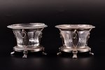 pair of saltcellars, silver, 950 standard, silver weight 149.50, Ø 7.7 cm, France, glass of one salt...