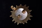 a set, earrings, a pendant, gold, 750, 18 k standard, 5.87 (3.36 + 2.51) g., mother-of-pearl, Kreolo...