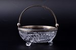 sugar-bowl, silver, 875 standard, crystal, Ø 11.8 cm, h (with handle) 12 cm, the 30ties of 20th cent...
