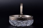 sugar-bowl, silver, 875 standard, crystal, Ø 10.3 cm, h (with handle) 10 cm, the 20ties of 20th cent...