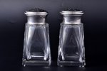pair of saltcellars, silver, 950 standard, total weight of lids 96.60, glass, h 12 cm, France...