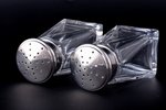 pair of saltcellars, silver, 950 standard, total weight of lids 96.60, glass, h 12 cm, France...