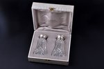 pair of saltcellars, silver, 950 standard, total weight of lids 28.85, glass, h 12.2 cm, France, in...
