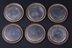set of 6 butter trays, silver, 950 standard, total weight of silver 165.35, glass, Ø 7.7 cm, France,...