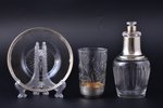 medicine kit: carafe with plate, carafe lid - medicine bottle, glass, silver, 950 standart, glass, F...