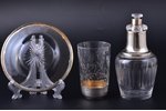 medicine kit: carafe with plate, carafe lid - medicine bottle, glass, silver, 950 standart, glass, F...