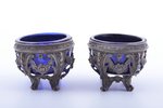 pair of saltcellars, silver, 950 standard, total weight of silver 75.90, with glass inner parts, 4.7...