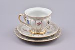 tea trio, porcelain, Meissen, Germany, h (cup) 5.9 cm, Ø (saucer) 11.9, Ø (dessert plate) 13.6 cm...