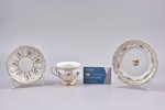tējas trio, porcelāns, Meissen, Vācija, h (tasīte) 5.9 cm, Ø (apakštasīte) 11.9, Ø (deserta šķīvītis...