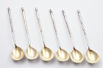 set of 6 coffee spoons, silver, 84 standard, 66.60 g, engraving, gilding, 11.6 cm, Yagunova Alexandr...