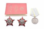 set of awards with certificate, 2 orders of the Red Star, Nr. 1453312, Nr. 3262657; medal For Milita...