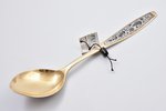 spoon, silver, 875 standard, 59.30 g, niello enamel, gilding, 19.6 cm, artel "Severnaya Chern", 1973...