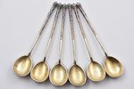 set of 6 coffee spoons, silver, 84 standard, 88.60 g, cloisonne enamel, gilding, 11 cm, Andreyeva Ma...