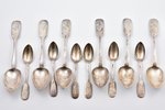 set of 12 spoons: 6 soup spoons and 6 teaspoons, silver, 84 standart, 1896-1907, 569.45 g, by Nicola...