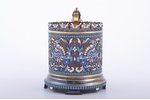 tea glass-holder with teaspoon, silver, 84, 88 standart, cloisonne enamel, gilding, 1893, total weig...