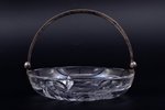 candy-bowl, silver, 875 standard, glass, Iļģuciems glass factory, Ø 15 cm, h (with handle) 12.3 cm,...