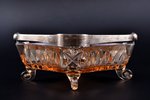 candy-bowl, silver, 875 standard, glass, Iļģuciems glass factory, 19 x 18.7 cm, h (with handle) 17.4...