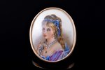 pendant-brooch, "Portrait of a Girl", painting, gold, porcelain, total weight of item 17.94 g., the...