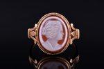 a ring, cameo, gold, 585(?) standart, 5.11 g., the size of the ring 17.75, Austria-Hungary...