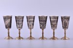 set of 6 small glasses, silver, 875 standard, 206.35 g, niello enamel, gilding, h 8.2 cm, the artist...
