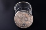 case, silver, 950 standard, weight of silver lid 82.80, glass, Ø 10.6 cm, h 6.3 cm, France...