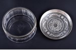 case, silver, 950 standard, weight of silver lid 82.80, glass, Ø 10.6 cm, h 6.3 cm, France...