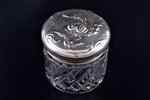 case, silver, 950 standard, weight of silver lid 64.65, gilding, glass, Ø 9.4 cm, h 9.7 cm, France...