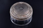 case, silver, 950 standard, weight of silver lid 62.30, gilding, glass, Ø 10.6 cm, h 6.9 cm, France...