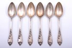 set of 6 soup spoons, silver, "Poppies", art nouveau, 84 standard, 444 g, 22.7 cm, H. Bank's worksho...