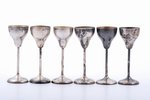 set of 6 small glasses, silver, 875 standard, 176.20 g, gilding, h 10.4 cm, Latvia...