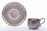 чайная пара, серебро, "Каштаны", 950 проба, 148 г, h (чашка) 5 cm, Ø (блюдце) 11.6 см, Франция...