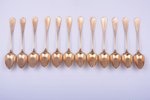 set of 12 teaspoons and sugar tongs, silver, 800 standart, gilding, 282.85 g, France, spoon - 14.8 c...