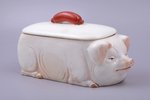 roast dish, "Piggy", porcelain, Max Roesler, Germany, 12.5 x 26 x 9.6 cm...