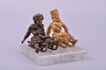 figurative composition, "Sledge riders", old man - gilding, boy - patinated, 9.5 x 12.4 x 12.4 cm, w...