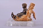 figurative composition, "Sledge riders", old man - gilding, boy - patinated, 9.5 x 12.4 x 12.4 cm, w...