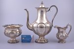 service of 3 items: coffeepot, sugar-bowl, cream jug, silver, 830 standart, gilding, 1230.40 g, (cof...
