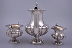 service of 3 items: coffeepot, sugar-bowl, cream jug, silver, 830 standart, gilding, 1253.45 g, (cof...