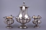 service of 3 items: coffeepot, sugar-bowl, cream jug, silver, 830 standart, gilding, 1253.45 g, (cof...