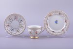 tējas trio, porcelāns, Meissen, Vācija, h (tasīte) 5.9 cm, Ø (apakštasīte) 12.2, Ø (deserta šķīvītis...