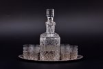 set of carafe and 6 beakers with tray, silver, 830 standard, total weight of silver 400.90, glass, t...