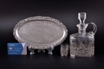 set of carafe and 6 beakers with tray, silver, 830 standard, total weight of silver 400.90, glass, t...