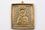 icon, Saint Sergius of Radonezh, copper alloy, 1-color enamel, Russia, the border of the 19th and th...