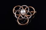 a brooch, gold, 585 standard, 3.61 g., the item's dimensions 2.65 x 2.8 cm, pearl, Finland...
