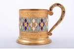 tea glass-holder, german silver, enamel, USSR, Ø (inside) 6.7 cm, h (with handle) 9.2 cm...