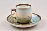 coffee pair, porcelain, M.S. Kuznetsov manufactory, hand-painted, Russia, the 2nd half of the 19th c...
