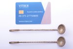 pair of teaspoons, silver, made from 2 lats coins (1925), 34.95 g, 13.3 cm, the 20-30ties of 20th ce...